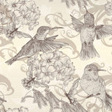 Beige Floral Animal Peel and Stick Removable Wallpaper 2219