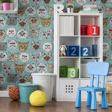 Blue and Grey Animals Children Peel and Stick Removable Wallpaper 4279