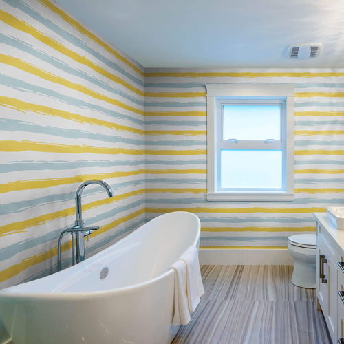 Blue and Yellow Striped Peel and Stick Removable Wallpaper 9628