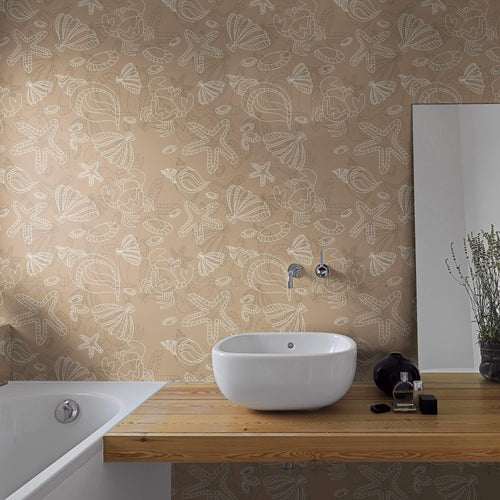 Beige and White Fish Nautical Peel and Stick Removable Wallpaper 8614