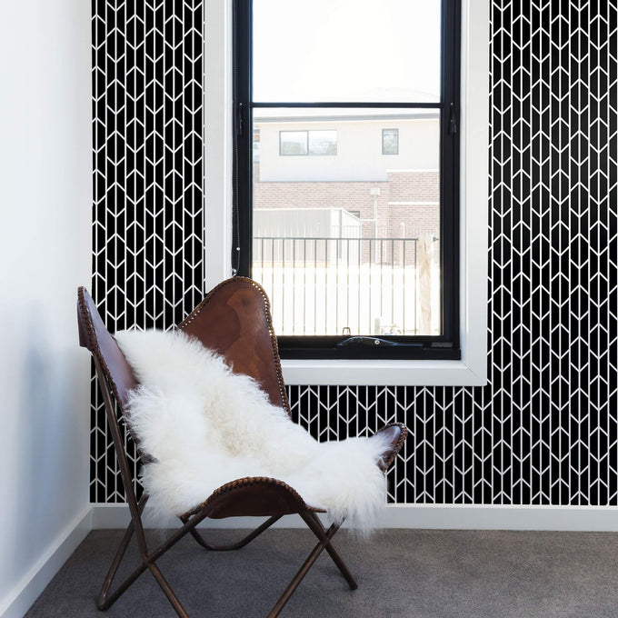 Black Pattern Geometric Peel and Stick Removable Wallpaper 0735