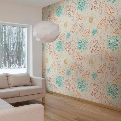 Blue and Beige Textured Floral Peel and Stick Removable Wallpaper 2990