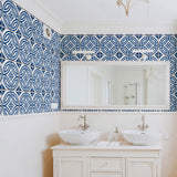 Blue and White Tile Tile Adhesive Peel and Stick Removable Wallpaper 8066