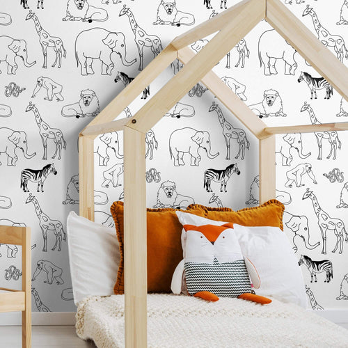 Black and White Animals Children Peel and Stick Removable Wallpaper 1587