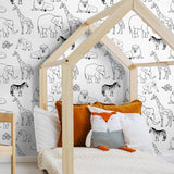 Black and White Animals Children Peel and Stick Removable Wallpaper 1587