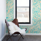 Beige and Blue Fish Nautical Peel and Stick Removable Wallpaper 9569