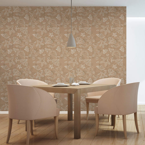 Beige and White Fish Nautical Peel and Stick Removable Wallpaper 8614