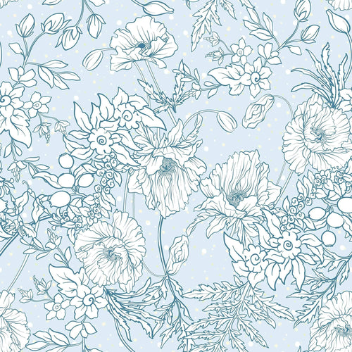 Blue and White Floral Floral Peel and Stick Removable Wallpaper 0272