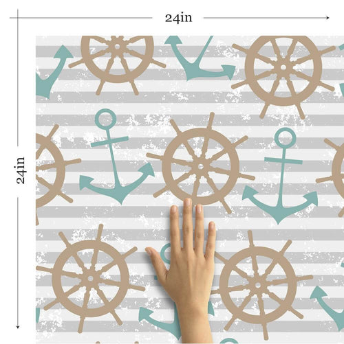 Beige and Grey Striped Nautical Peel and Stick Removable Wallpaper 9627
