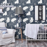 Blue and White Animals Baby Peel and Stick Removable Wallpaper 7616