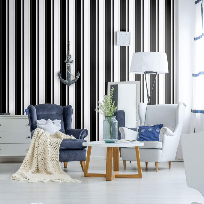 Black Striped Peel and Stick Removable Wallpaper 3712