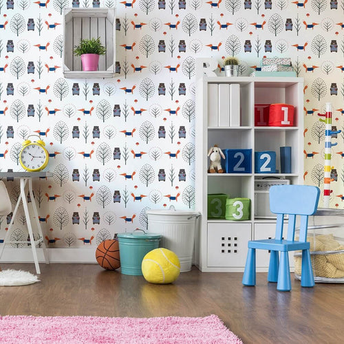 Blue and Orange Animals Baby Peel and Stick Removable Wallpaper 0930