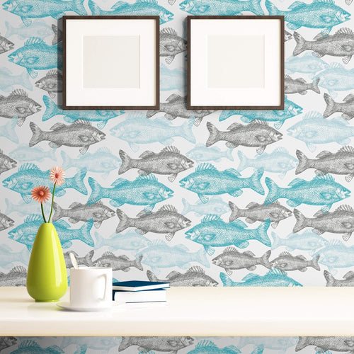 Blue Fish Nautical Peel and Stick Removable Wallpaper 0378