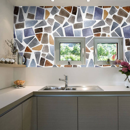 Blue and Yellow Faux Stone Texture Peel and Stick Removable Wallpaper 9941