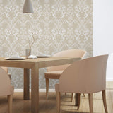 Beige and Damask Basic Peel and Stick Removable Wallpaper 2948