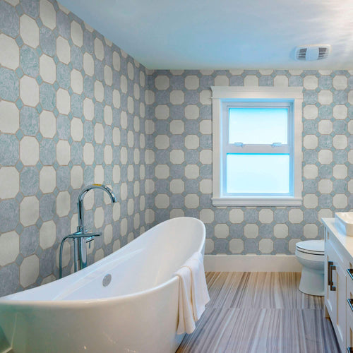 Beige and Blue Tile Tile Adhesive Peel and Stick Removable Wallpaper 2243