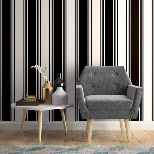 Black Striped Peel and Stick Removable Wallpaper 3712