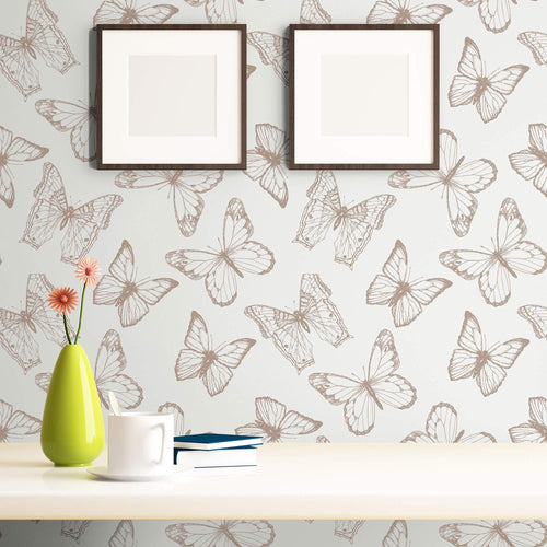 Tan Botanical Animal Peel and Stick Removable Wallpaper 7507