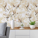 Beige Bird Peel and Stick Removable Wallpaper 5446