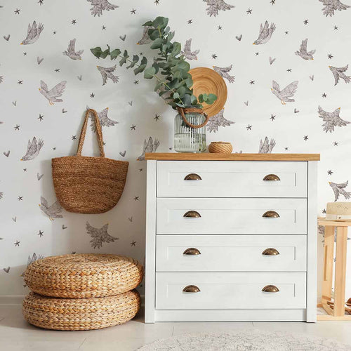 Grey Bird Peel and Stick Removable Wallpaper 8552