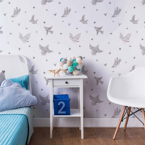 Grey Bird Peel and Stick Removable Wallpaper 8552