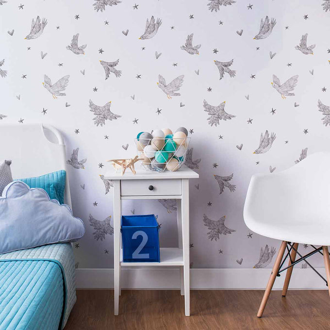 Grey Bird Peel and Stick Removable Wallpaper 8552