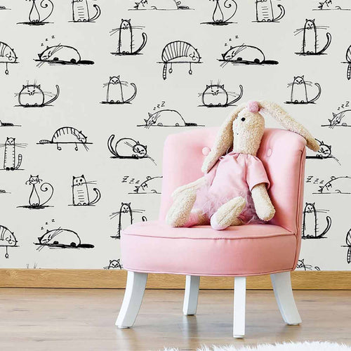 Beige Cat Peel and Stick Removable Wallpaper 3333