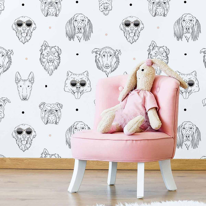 Black and White Dog Peel and Stick Removable Wallpaper 5380