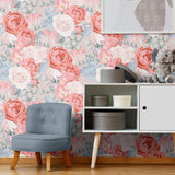 Blue Vintage Flower Peel and Stick Removable Wallpaper 0578