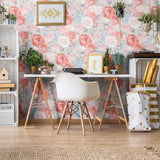 Blue Vintage Flower Peel and Stick Removable Wallpaper 0578