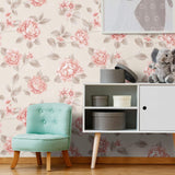Pink and Beige Floral Peel and Stick Removable Wallpaper 0533