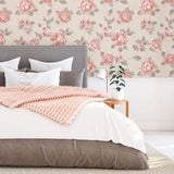 Pink and Beige Floral Peel and Stick Removable Wallpaper 0533
