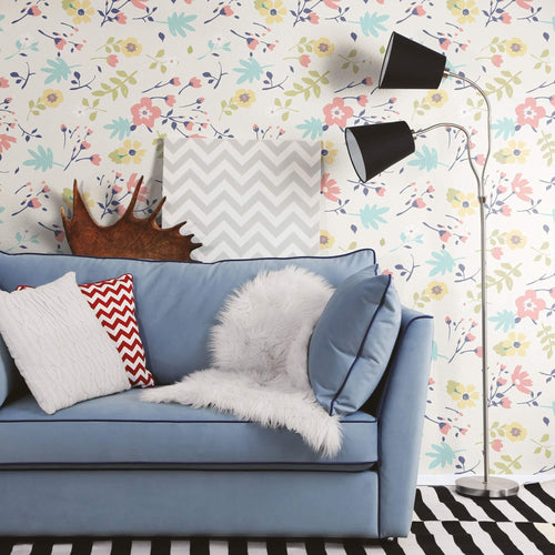 White Botanical Floral Peel and Stick Removable Wallpaper 1927