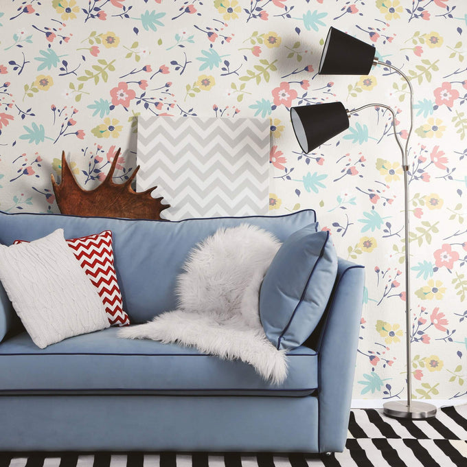 White Botanical Floral Peel and Stick Removable Wallpaper 1927