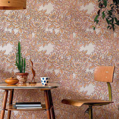 Beige Flower Peel and Stick Removable Wallpaper 9552