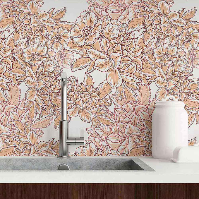 Beige Flower Peel and Stick Removable Wallpaper 9552