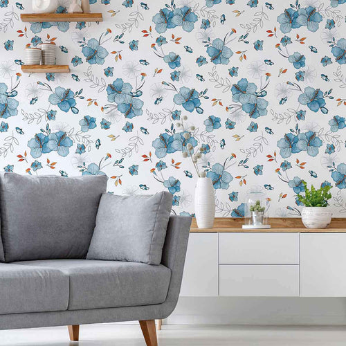 Blue Flower Peel and Stick Removable Wallpaper 3102