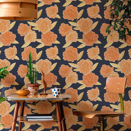 Orange Flower Peel and Stick Removable Wallpaper 1002
