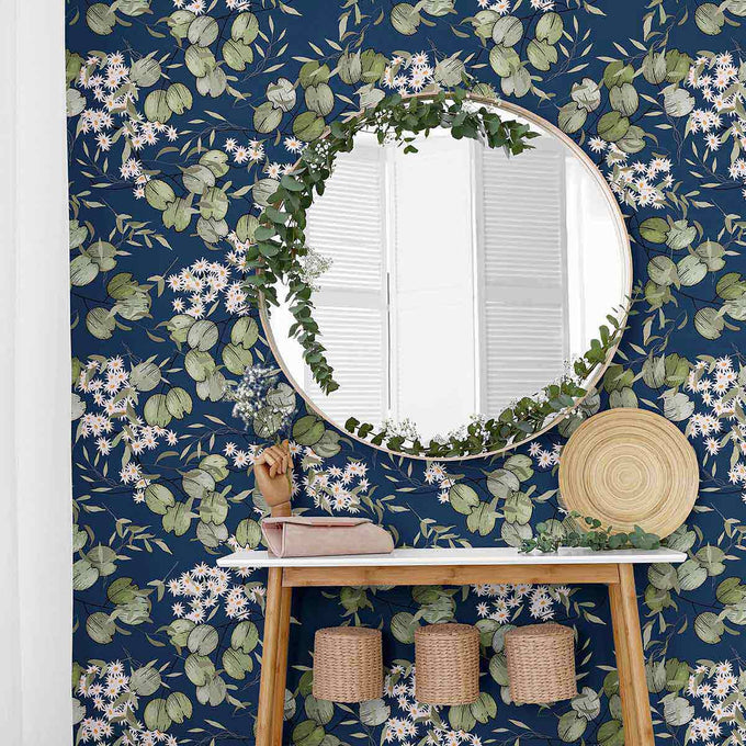 Blue Leaf Peel and Stick Removable Wallpaper 6976