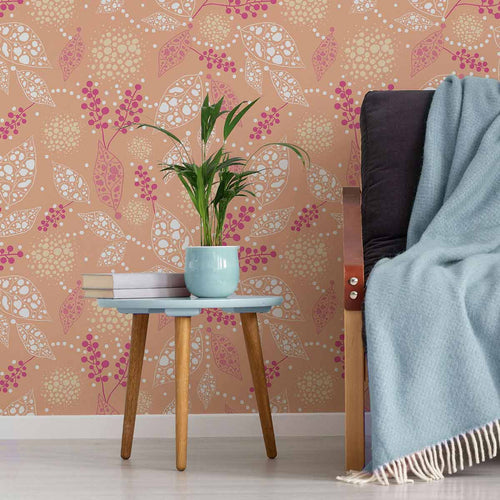 Pink Leaf Peel and Stick Removable Wallpaper 7625