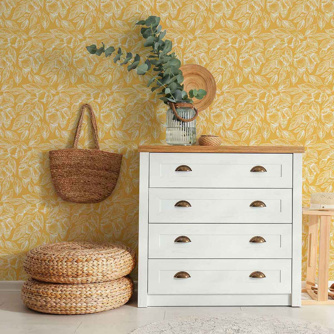 Yellow Leaf Peel and Stick Removable Wallpaper 6142