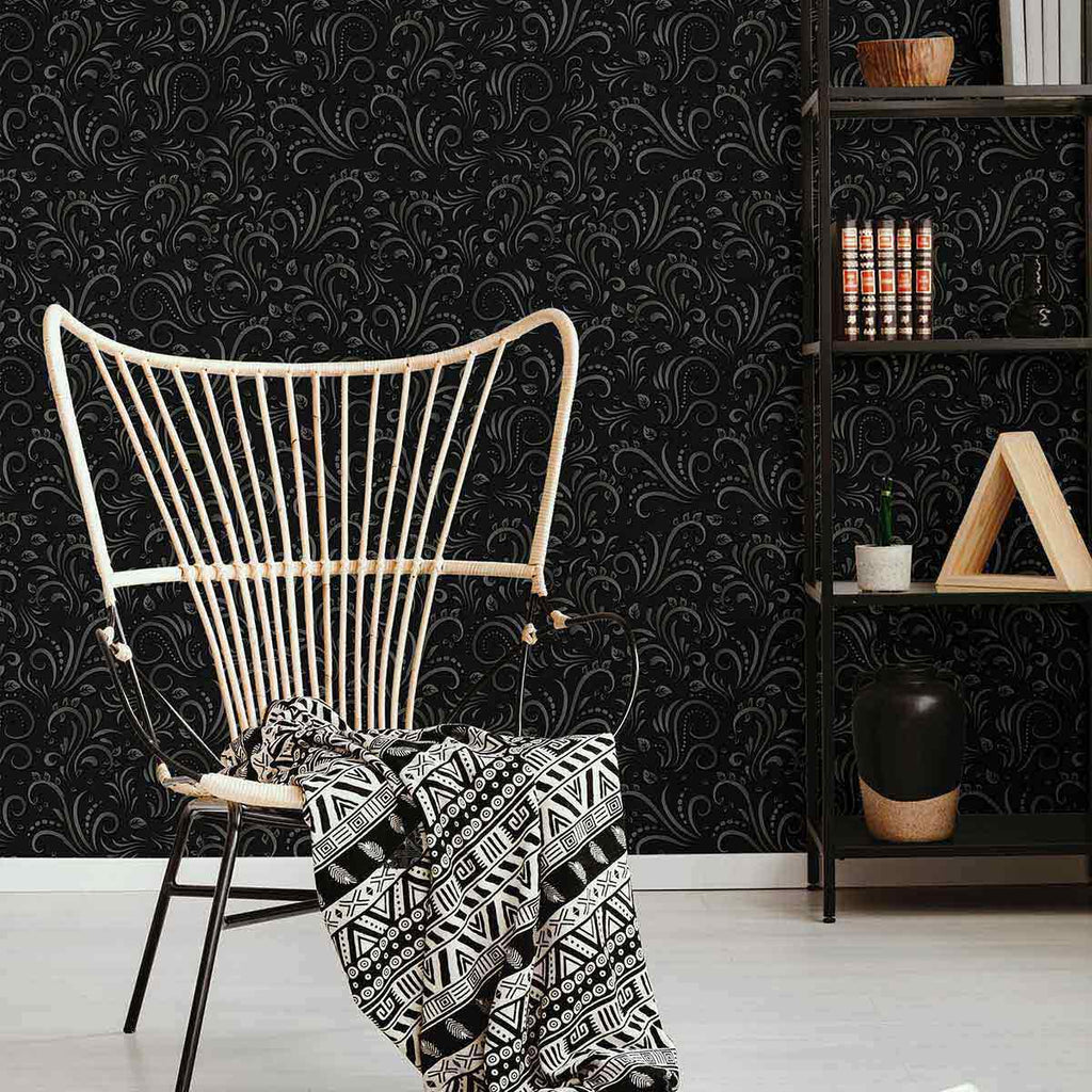 Black Removable Wallpaper with White Motif | Walls By Me