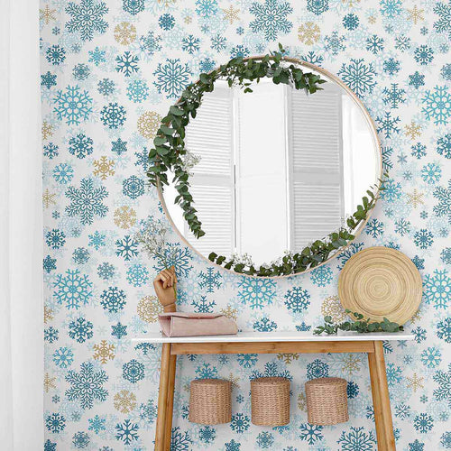 Blue Snowflake Peel and Stick Removable Wallpaper 2091