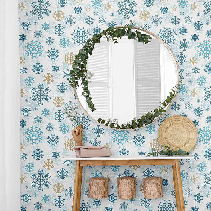 Blue Snowflake Peel and Stick Removable Wallpaper 2091