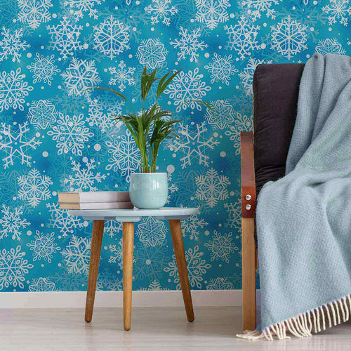 Blue Snowflake Peel and Stick Removable Wallpaper 7159