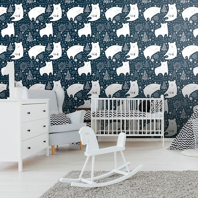 Blue and White Animals Baby Peel and Stick Removable Wallpaper 7616