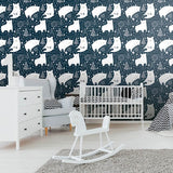 Blue and White Animals Baby Peel and Stick Removable Wallpaper 7616