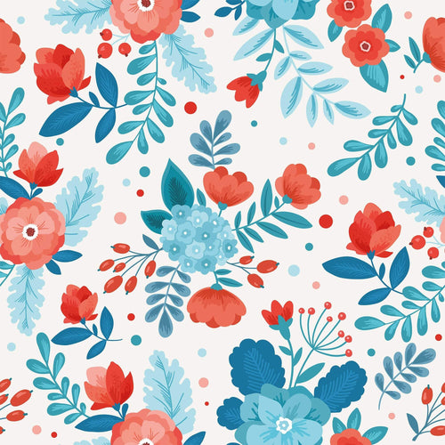 Blue and Orange Floral Peel and Stick Removable Wallpaper 9824