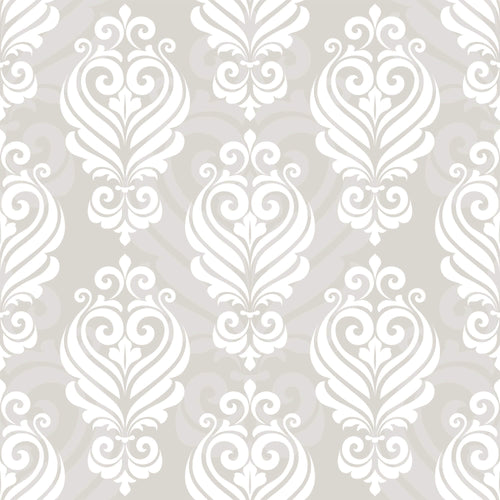 Beige Damask Basic Peel and Stick Removable Wallpaper 4775