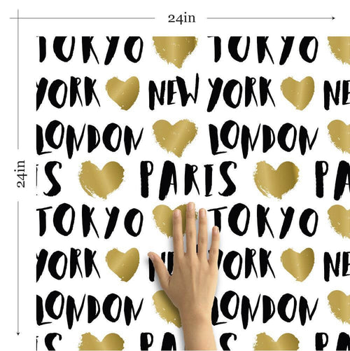 Black Travel Themed Peel and Stick Removable Wallpaper 4514